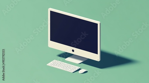 A sleek computer icon rendered from a perspective angle, showcasing modern design elements and clean lines, perfect for themes related to technology, digital media, or web design, 