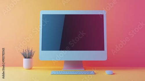 A sleek computer icon rendered from a perspective angle, showcasing modern design elements and clean lines, perfect for themes related to technology, digital media, or web design, 