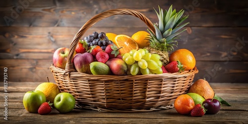 Wallpaper Mural Wicker fruit basket with a variety of fresh fruits , harvest, organic, healthy, natural, fruits, grocery, market, picnic Torontodigital.ca