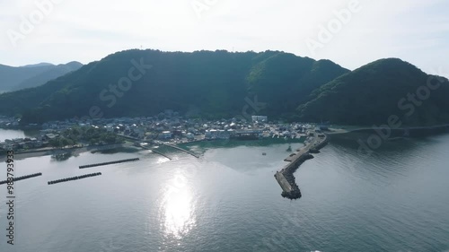 海の景色　ドローン撮影　港町の風景　田舎の風景　漁村　漁船　漁師　灯台　堤防　福井県美浜町　その3
