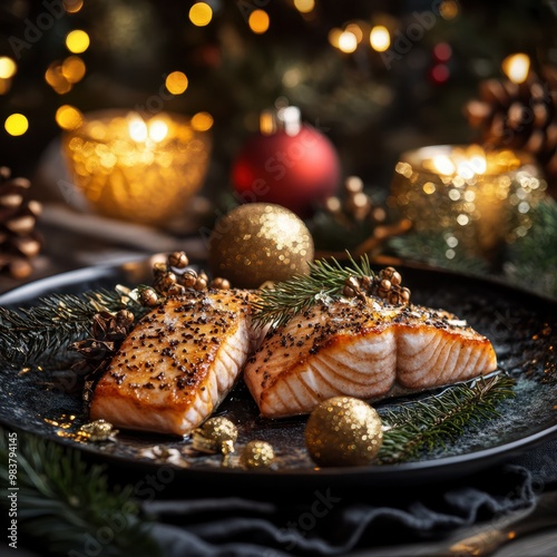 weihnachtliches HÃ¤ppchen mit Lachs und Gurke beim Weihnachtsessen --v 6.1 Job ID: 56b541cd-ea68-4c90-b46e-91e740526b04 photo