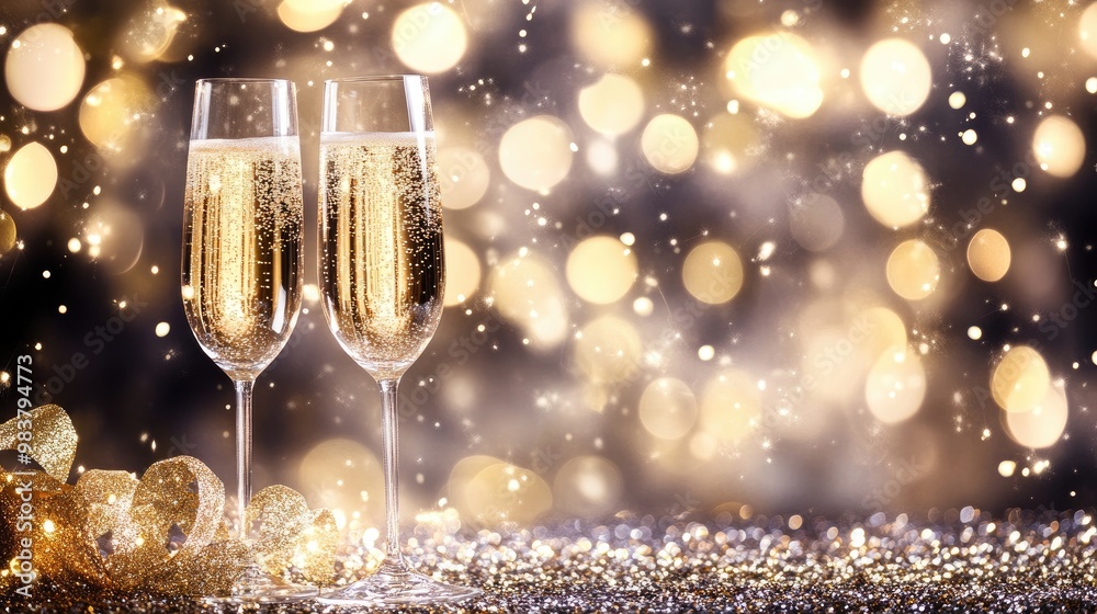 Sparkling glitter and twinkling lights create a festive background for a joyful New Year 2025 celebration, perfect for holiday events. Sparkling glitter and twinkling lights create a festive background for a joyful New Year 2025 celebration, perfect for holiday events.