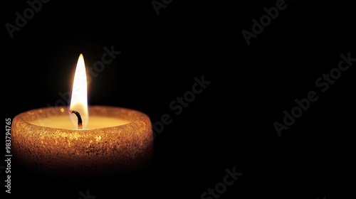 Soft candlelight against a black background, capturing the warmth and tranquility of a single flame glowing in the darkness.