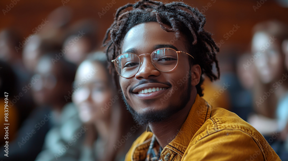 Smiling young man with dreadlocks wearing glasses. Smiling young man with dreadlocks wearing glasses.