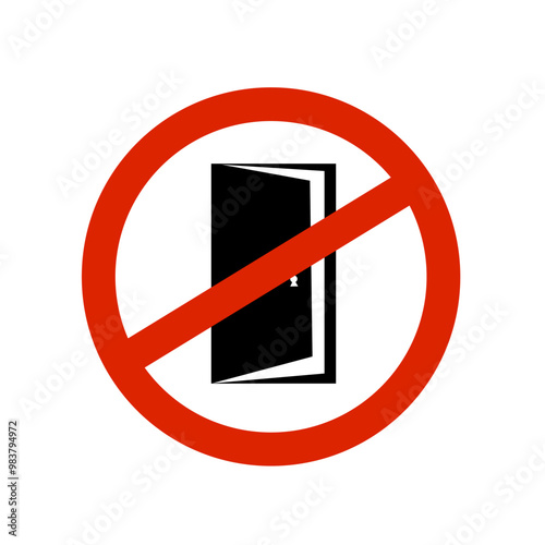 Prohibited exit vector icon. No entry icon. Forbidden door exit icon. No fire exit sign. Warning, caution, attention, restriction, danger flat sign design door