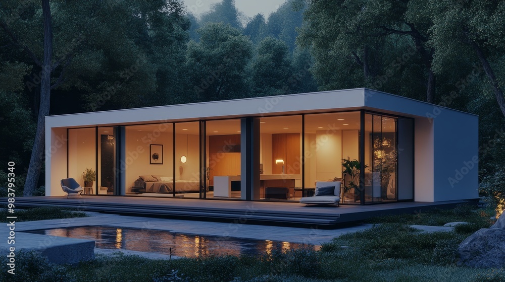 A minimalist modular cube home with a seamless white exterior and recessed doorways A minimalist modular cube home with a seamless white exterior and recessed doorways
