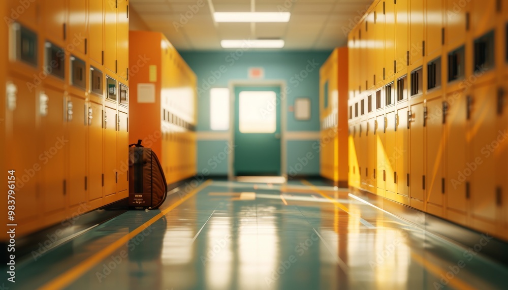 Empty School Hallway with Lockers