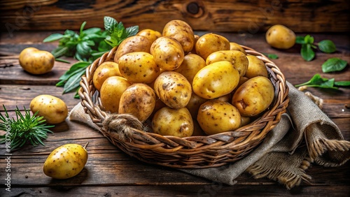 Rustic ripe yellow potatoes with skins and buds, perfect for frying or baking