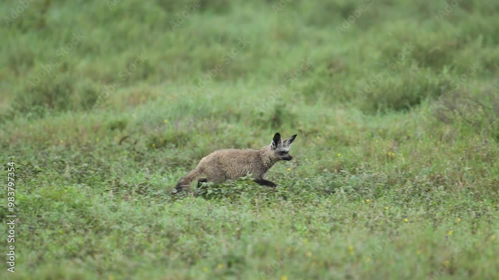 Bat Eared Fox in Serengeti National Park in Tanzania in Africa on African Wildlife Safari Animals Game Drive, Walking in Plains Scenery in Long Grass, Unusual Rare Animal Encounter Sighting Bat Eared Fox in Serengeti National Park in Tanzania in Africa on African Wildlife Safari Animals Game Drive, Walking in Plains Scenery in Long Grass, Unusual Rare Animal Encounter Sighting
