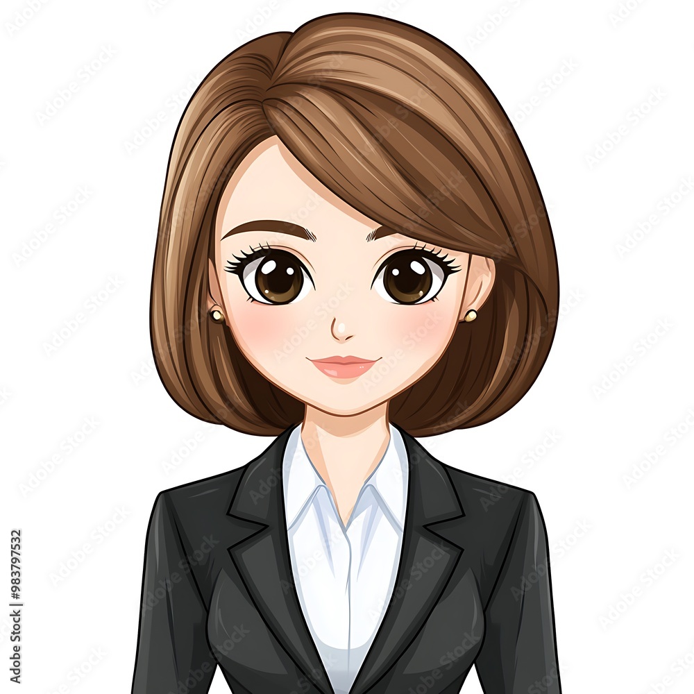 Portrait of a smiling young businesswoman with brown hair wearing a black suit. Portrait of a smiling young businesswoman with brown hair wearing a black suit.