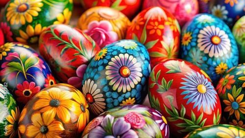 Colorful painted flowers on Easter eggs, decorated, festive, vibrant, spring, holiday, tradition, celebration, creative