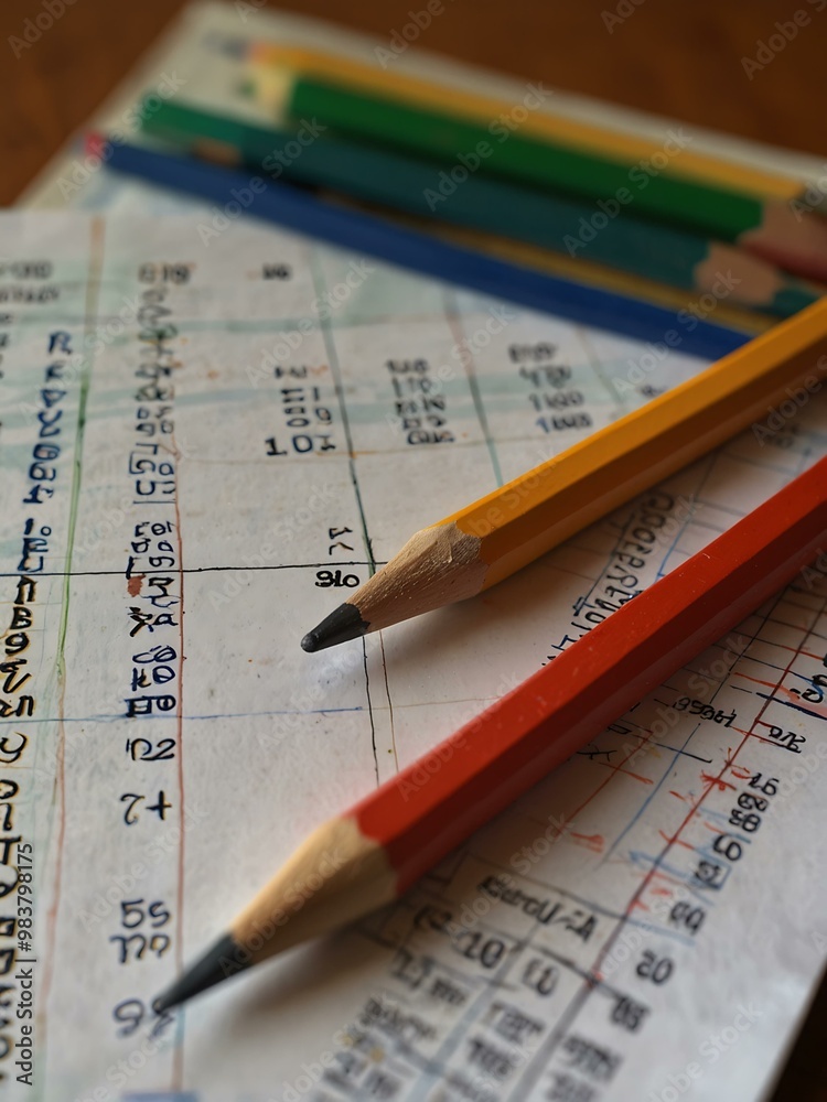 Amortization data laid out with pencils and charts. Amortization data laid out with pencils and charts.