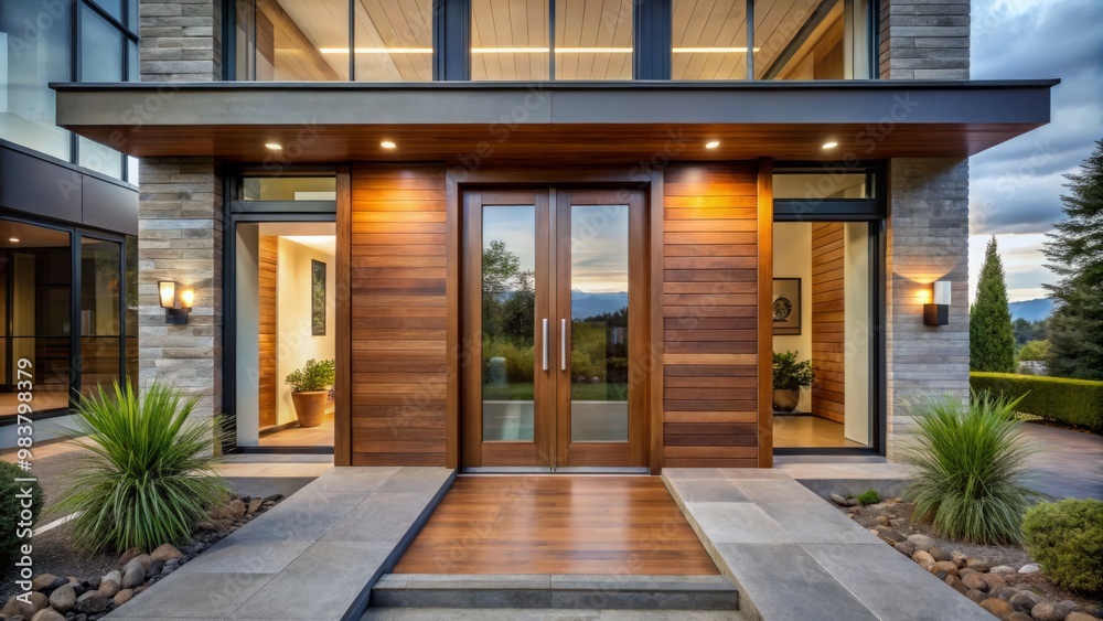 Sliding glass doors, wood panelling and large windows combine to create a warm and airy feel, opening up Sliding glass doors, wood panelling and large windows combine to create a warm and airy feel, opening up