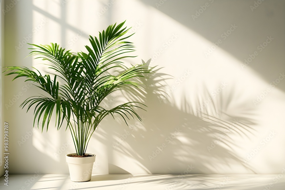A light gray room with pots of small green plants bathed in soft sunlight coming through the window. A light gray room with pots of small green plants bathed in soft sunlight coming through the window.