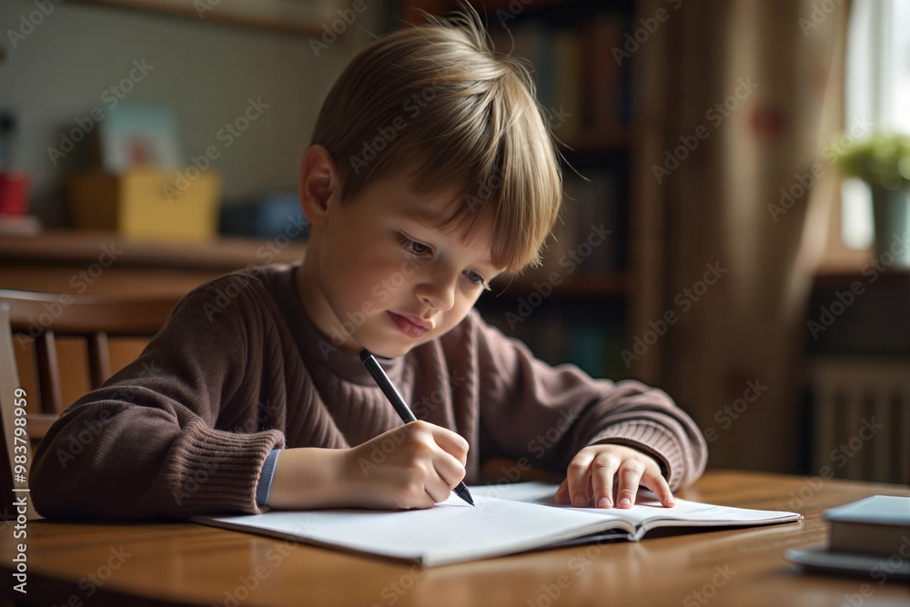 Schoolboy doing homework Schoolboy doing homework