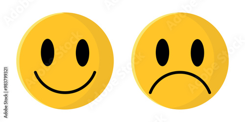 round yellow smiley and sad emotes