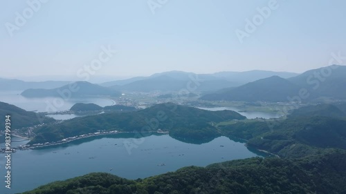 三方五湖の空撮　福井県の観光地　湖と海が見える景色　田舎の風景　久々子湖　日向湖　若狭湾　美浜町　ドローン映像