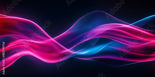 Wallpaper Mural Neon light waves of purple and light blue rays with black background, abstract unique illustration wallpaper Torontodigital.ca