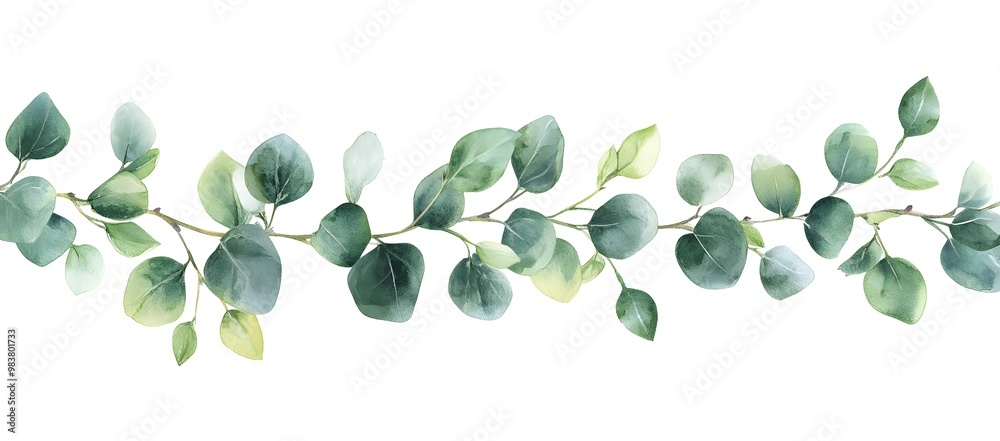 Watercolor silver eucalyptus garland illustration on a white background, simple watercolor clipart, tender green leaves, isolated on a white background, Watercolor silver eucalyptus garland illustration on a white background, simple watercolor clipart, tender green leaves, isolated on a white background,