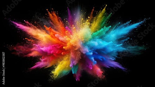 Aerial colored powder explosion on black background
