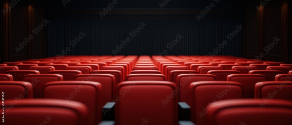 Fototapeta premium Empty Red Theater Seats in Darkened Cinema Hall