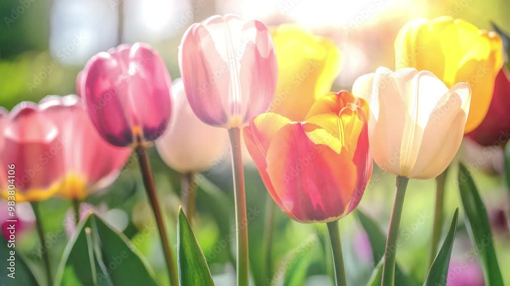 Colorful tulips blooming in spring garden
Colorful tulips blooming in spring garden