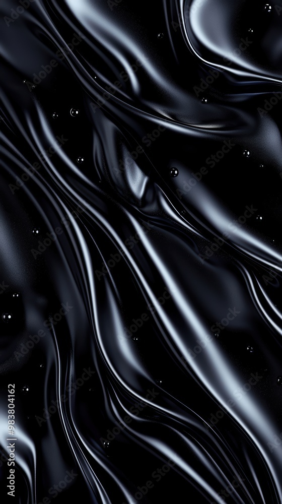 Fototapeta premium Glossy Black Fabric with Fluid Motion and Texture