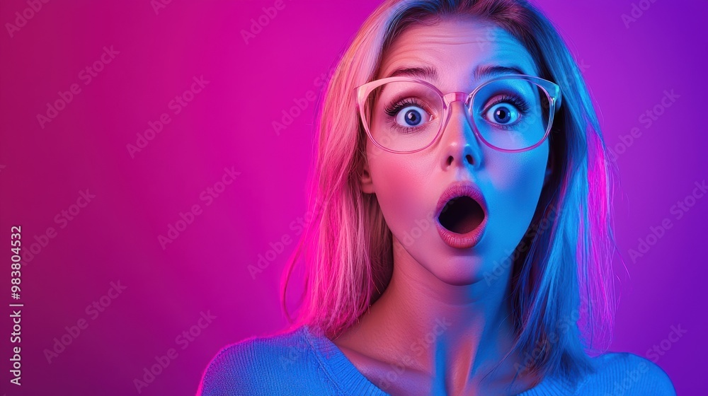 Surprised Expression with Colorful Background Lighting