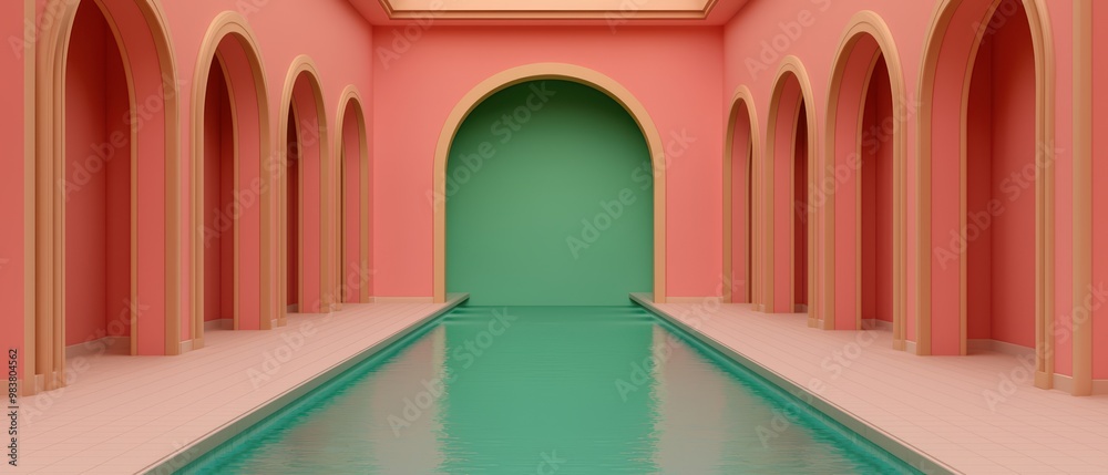 Fototapeta premium Vibrant Indoor Pool with Arched Architecture and Colors