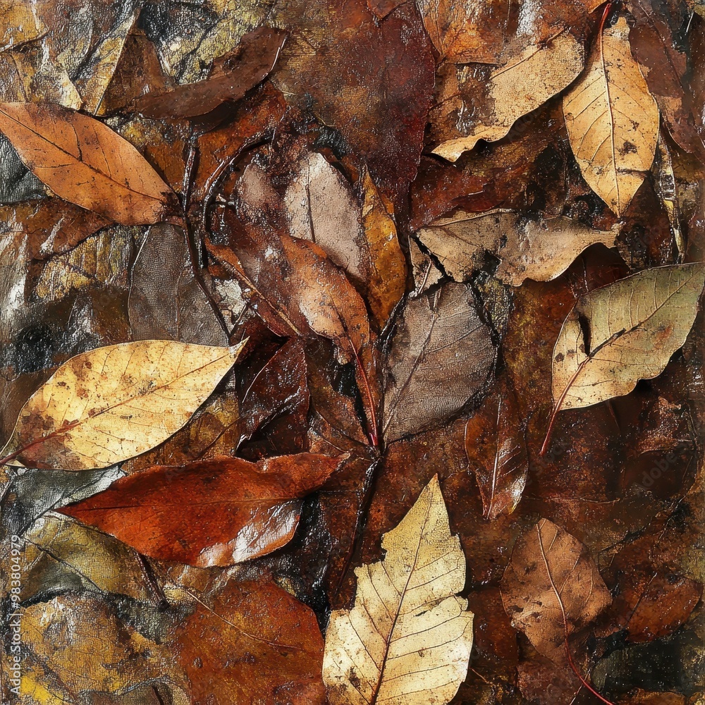 Autumn Leaves on a Wet Ground in Natural Setting Autumn Leaves on a Wet Ground in Natural Setting