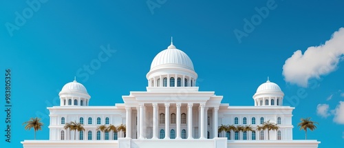 Grand White Building with Domes and Blue Sky