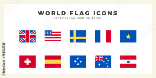 10 World Flags Square. icons Pack. vector illustration.