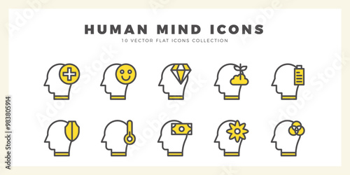 10 Human Mind Two Color icon pack. vector illustration.