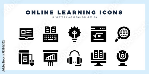 10 Online Learning Glyph icon pack. vector illustration.