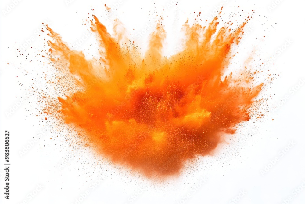 An intense and dynamic image capturing the moment of an orange powder explosion. An intense and dynamic image capturing the moment of an orange powder explosion.