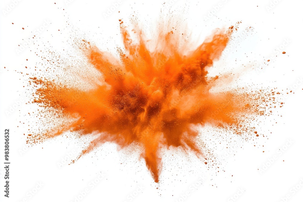 An intense and dynamic image capturing the moment of an orange powder explosion.
