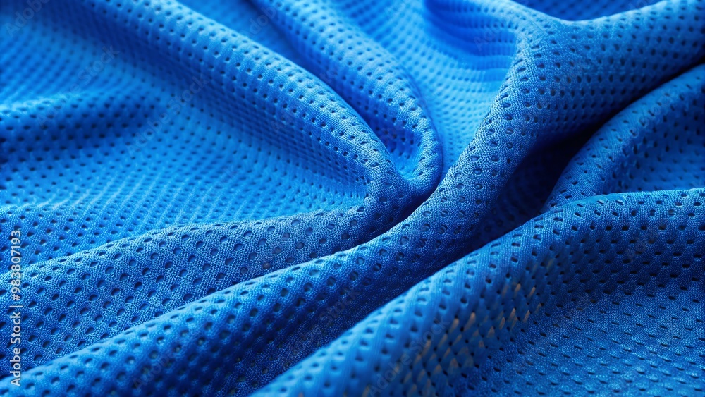 Vibrant breathable athletic mesh jersey fabric up close in solid blue Vibrant breathable athletic mesh jersey fabric up close in solid blue