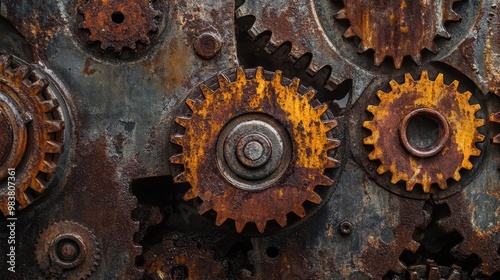 Rusty Gears and Cogs on an Old Metal Surface