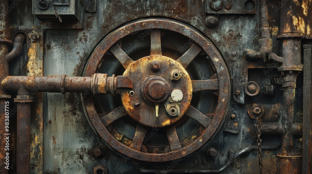 Rusty Industrial Wheel on an Old Machine Rusty Industrial Wheel on an Old Machine