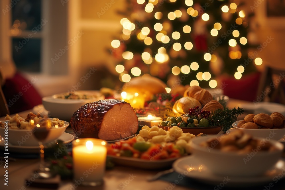 A image of a festive dinner table set for a holiday celebration A image of a festive dinner table set for a holiday celebration