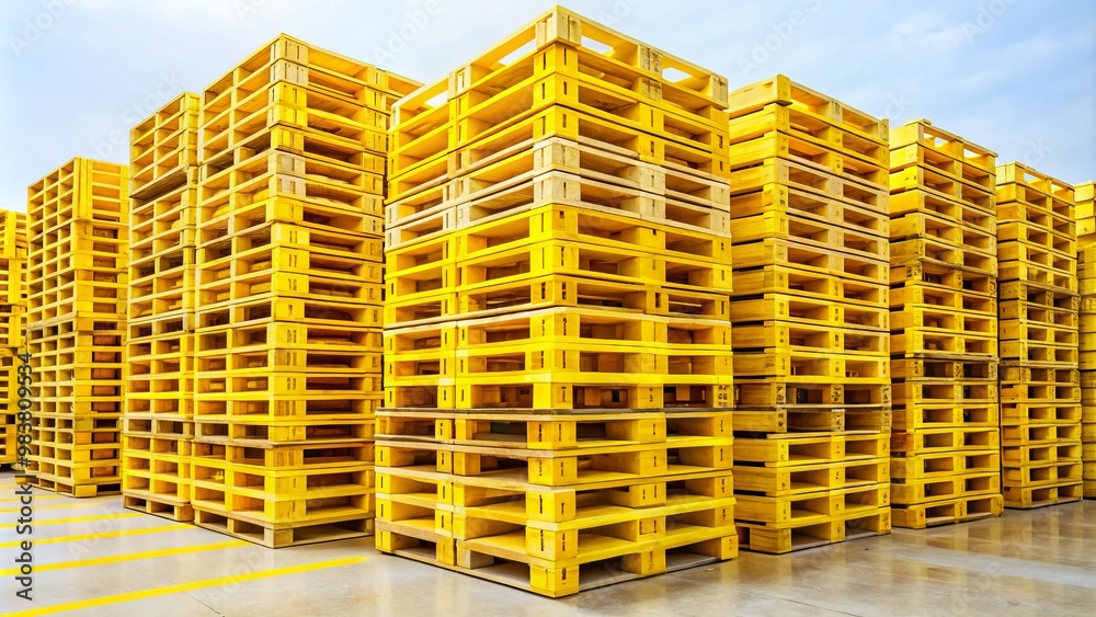 Vibrant yellow pallets arranged neatly against a crisp white backdrop, perfect for creative design projects that Vibrant yellow pallets arranged neatly against a crisp white backdrop, perfect for creative design projects that