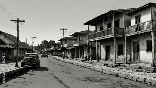 Black-and-white sketch of Iquitos, Peru for travel.