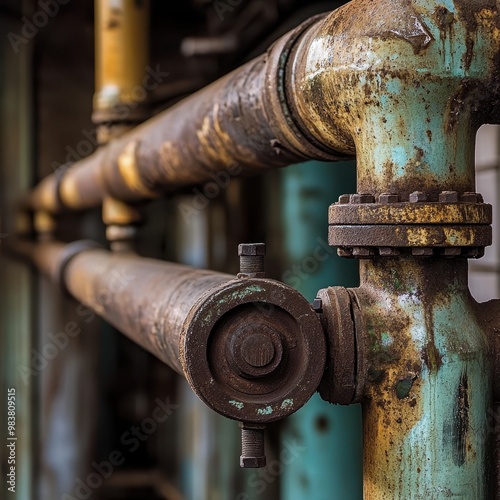 Rusty Pipes and Industrial Details in Close-Up View