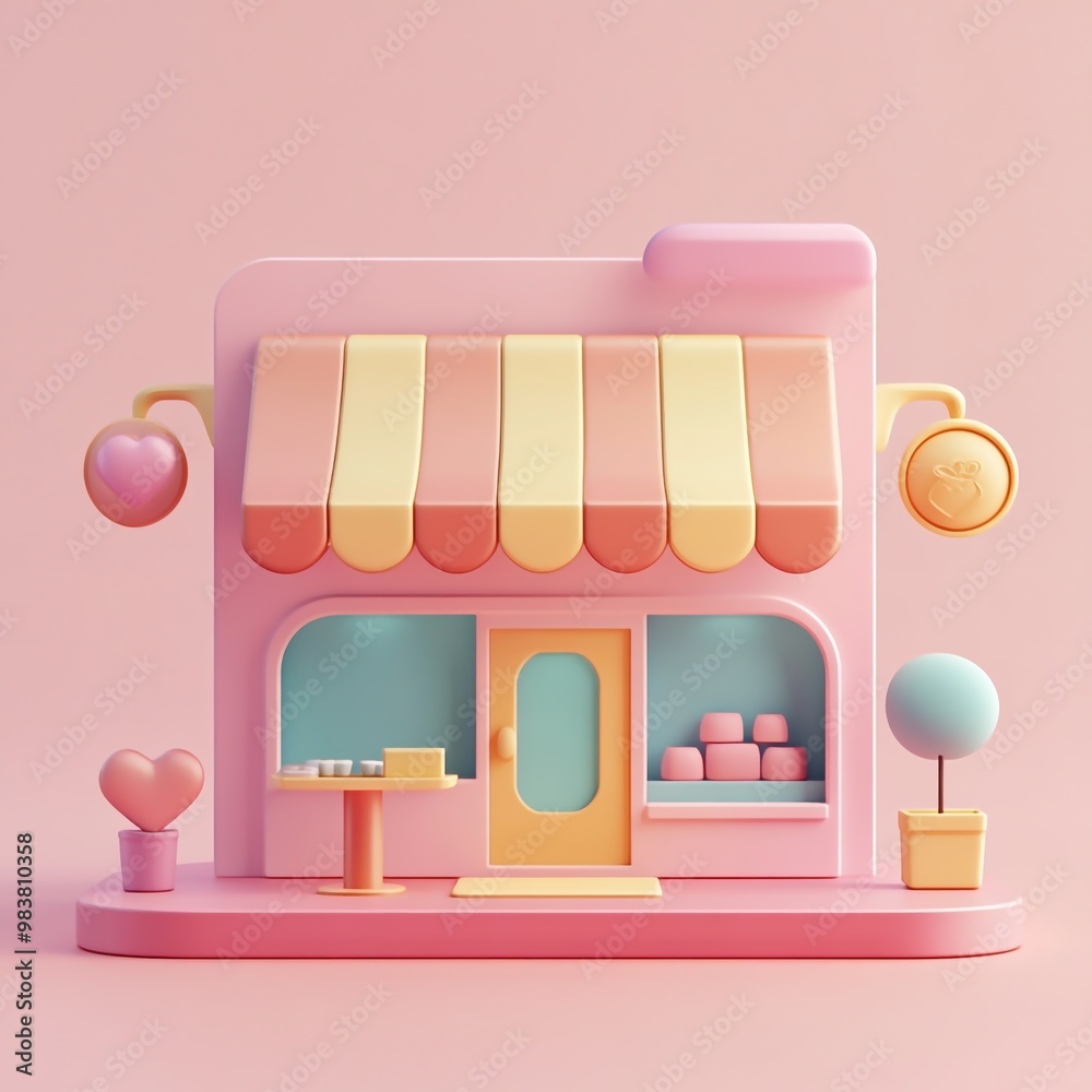 Obraz premium 3D Shop Icon: Tax Free Shopping Area at Airports Illustration Logo