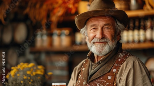 Oktoberfest Senior Man in Traditional Bavarian Clothes Drinking Beer - Festive Celebration of Holidays and Culture photo