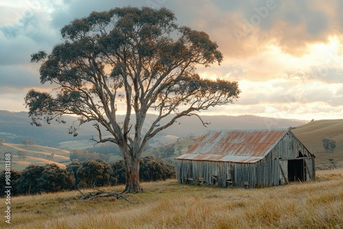 Lonely Rustic Barn Under a Cloudy Sky in a Rural Setting