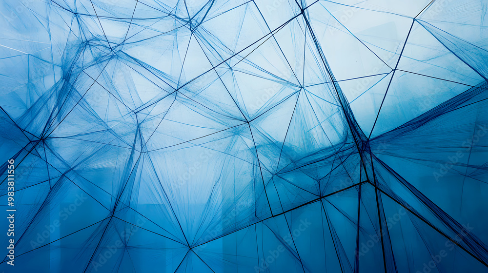 Sparse blue geometric forms connected by faint lines, creating a delicate and minimal plexus