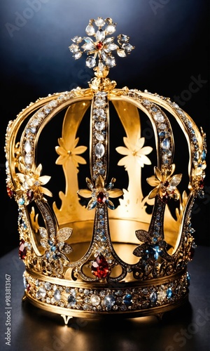 low key image of beautiful queen/king crown. vintage filtered. fantasy medieval period. selective focus. ai generative