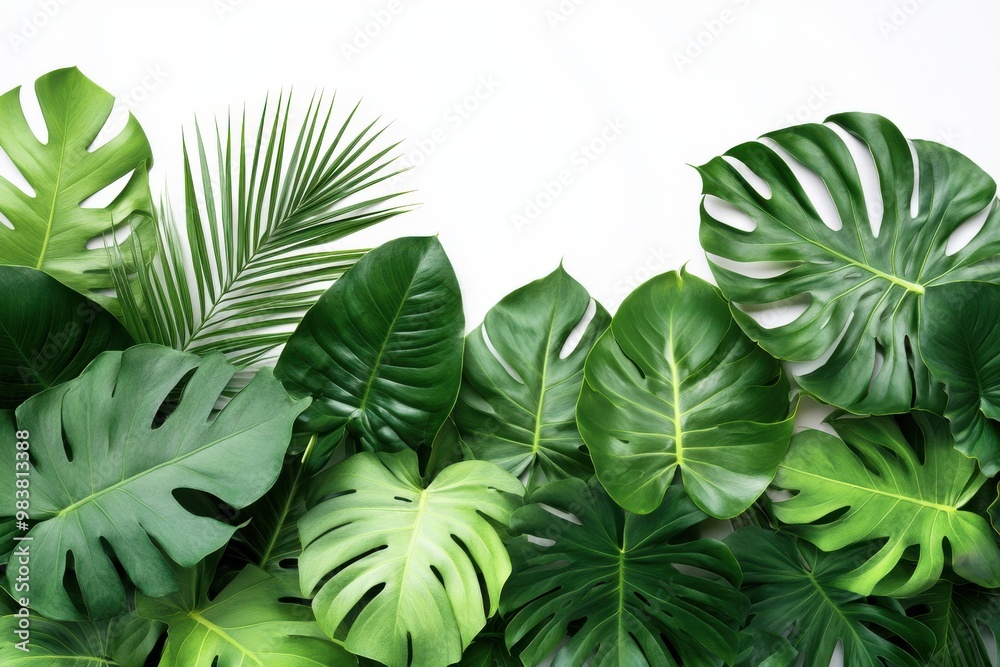 Fototapeta premium A image of a dense arrangement of lush green tropical leaves