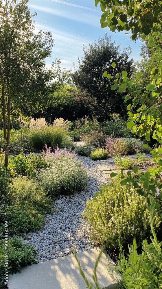 A tranquil garden path invites exploration through fragrant vibrant plants A tranquil garden path invites exploration through fragrant vibrant plants